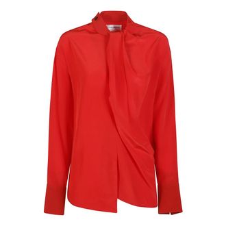 Victoria Beckham Shirts, female, Red, Size: XS Drape Detail Blouse