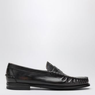Prada Mocassino nero/cuoio in pelle anticata