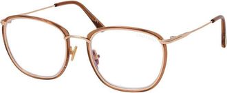 Tom Ford Eyeglasses Oval Full Rim, Shiny Transparent Brown/gold Frame And Clear Blue Light Block Lens Ft5702-B045