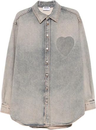 Moschino Shirts - Heren - Spijkeroverhemden - Grijs - S - Nylon - Overhemden