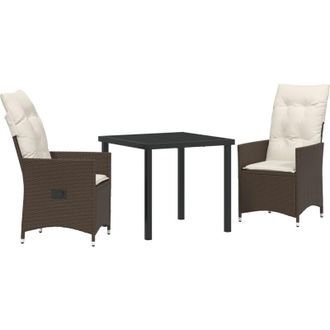 vidaXL Conjunto De Comedor De Jard&iacute;n Con Coj&iacute;n 3 Pcs Marr&oacute;n Polirat&aacute;n Vidaxl