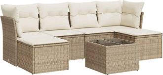 vidaXL Vidaxl - Set Sof&aacute;s De Jard&iacute;n 7 Piezas Y Cojines Rat&aacute;n Sint&eacute;tico Beige