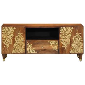 Berkfield Home TV Cabinet 105x33x46 cm Solid Wood Mango in Brown | Size: 105 x 33 x 46 cm