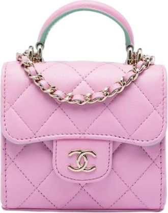 Chanel Pre-owned Quilted Lambskin Satchel - Dames - Vintage Mini Tas - Roze - ONE Size - Leer - Vintage