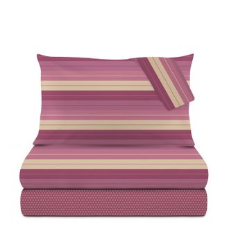 KASANOVA Completo letto matrimoniale vinaccia a righe in cotone