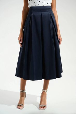 Joseph Ribkoff Stretch Taffeta Flared Skirt With Box Pleats In Midnight Blue