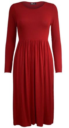 Generic New Ladies Plus Size Franki Long Sleeves Swing Flared Midi Skater Top Dress 8-26 (M/L (UK 12/14), Wine)