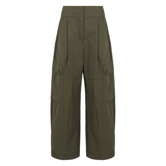 Max Mara Wide Trousers, female, Green, XS, Cotton gabardine trousers