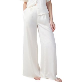 Etam Pearly Silk Wide Leg Pajama Pants in Perle at Nordstrom, Size X-Small