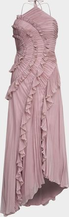 AMUR Lorelie Pleated Halter Gown