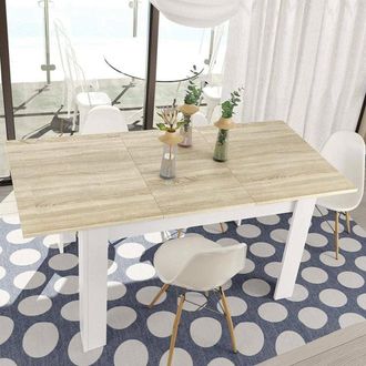 Dmora Mesa Extensible Midland, Mesa De Comedor Extensible, Mesa De Comedor Extensible Con Extensi&oacute;n, Cm 140/190x90h78, Roble Y Blanco