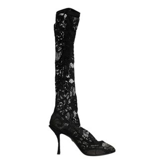 Dolce & Gabbana Heeled Boots, female, Black, Size: 7 1/2 US Taormina Lace Sock Boots