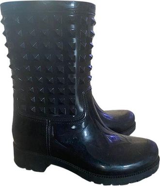 Valentino Garavani black rubber Rockstud long rain boots Size 37