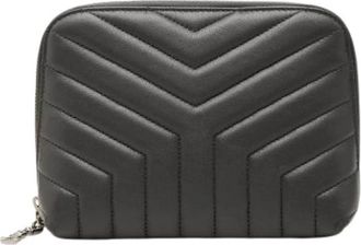 Saint Laurent Pre-owned Quilted Lambskin Pouch - Dames - Vintage Accessoires - Zwart - ONE Size - Leer - Vintage