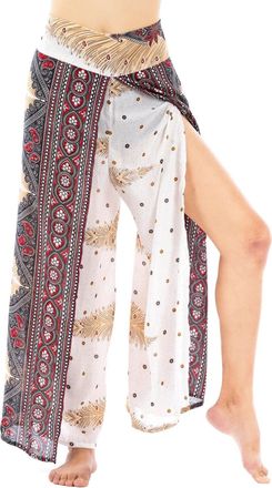 Lofbaz Slit Leg Palazzo Yoga Pants for Women Girls Maternity Summer Beach Pajama High Waisted Boho Harem Pants Womens Clothing Peacock 1 White M