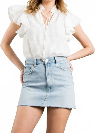 THML Clothing Flutter Sleeve Gingham Top In White