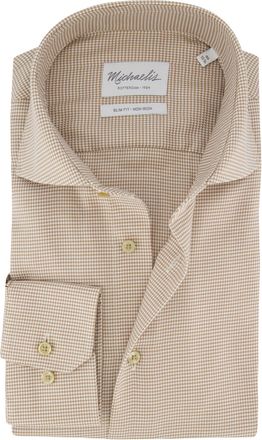 Profuomo Beige strijkvrij overhemd slim fit Michaelis geruit