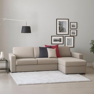 Dmora Sof&aacute; Fijo Dcapon, Sof&aacute; De Esquina, 100% Made In Italy, Sof&aacute; Sala De Estar, Con Contenedor Reversible Peninsula, En Tela Acolchada, Con Reposabrazos De
