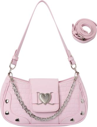 Feoya Shoulder Bag for Women Y2K Cute Purse Magnetic Snap Gothic Handbags Retro Patent Leather Small Shoulder Purses, Pink, One Size