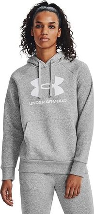 Under Armour Rival Fleece Big Logo Hoodie Womens Clothing Mod Gray Light Heather/White : LG (US 12-14), Polyester