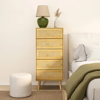 VonHaus Sienna 5 Drawer Rattan Fronted Tall Chest of Drawers in Natural