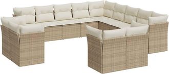 vidaXL Set Sof&aacute;s De Jard&iacute;n Con Cojines 13 Pzas Rat&aacute;n Sint&eacute;tico Beige Vidaxl
