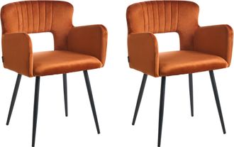 Beliani Beliani - Conjunto De 2 Sillas De Comedor De Terciopelo Naranja Negro Respaldo Sanilac