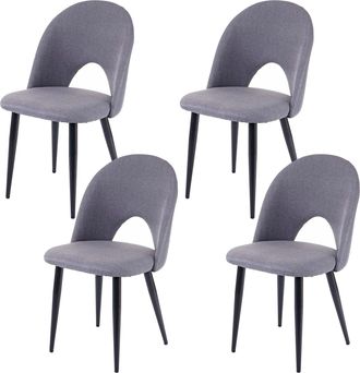 Hhg [nunca Usado] Lote De 4 Silla De Comedor Hhg-209, Silla Silla De Cocina, Tela/textil, Gris Oscuro