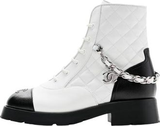 Chanel Quilted Leather Lace Up Boots Size 35.5