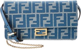 Fendi Fendi Baguette Ff Denim Jacquard & Leather Wallet On Chain