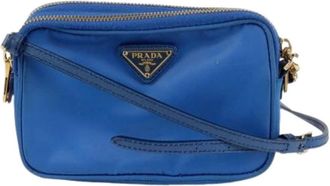 Prada Pre-owned Cross Body Bags, female, Blue, Size: ONE SIZE Pre-owned Triangle Logo Strap Shoulder Crossbody Bag