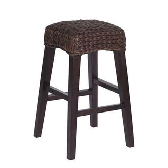 Jonathan Y Designs Maui Hyacinth/Wood Backless Stool, Woven Seat with Natural Wood Frame in Dark Brown (29.5 Bar Stool) at Nordstrom, Size Large