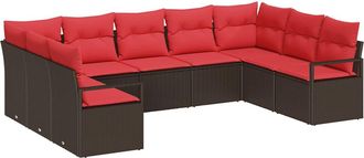 vidaXL Conjunto De Sof&aacute;s De Jard&iacute;n 9 Uds. Marr&oacute;n Y Rojo Vidaxl