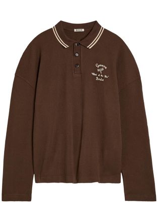 Bode Geneva Logo-embroidered Waffle Polo Shirt - Dark Brown - XL