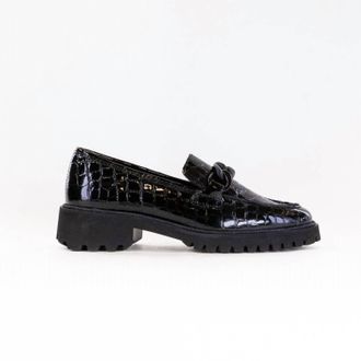Ara Womens Chunky Sole Chain Loafer In Black Croco Patent