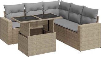 vidaXL Vidaxl - Juego De Sof&aacute;s Jard&iacute;n Con Cojines 6 Pzas Rat&aacute;n Sint&eacute;tico Beige