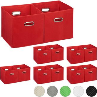Relaxdays Set of 12 Relaxdays Storage Boxes, No Lids, With Handles, Folding, Square Shelf Bins, 30 x 30 x 30 cm, Red