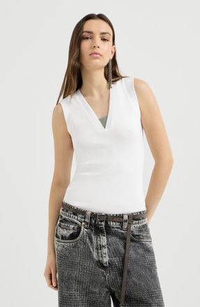 Brunello Cucinelli Stretch cotton jersey T-shirt with precious faux-layering in White at Nordstrom, Size Xxx-Large
