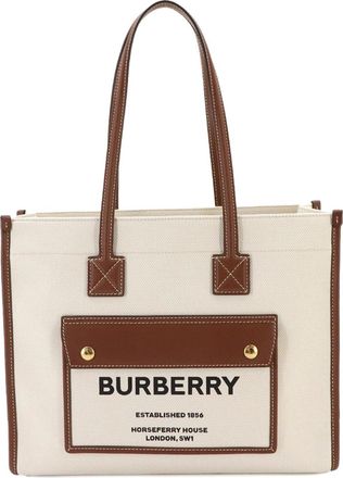 Burberry Beige Ivory Canvas Leather Handbag Tote Bag (Pre-Owned)