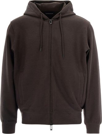 Emporio Armani Jacquard Eagle Logo Hoodie with Adjustable Hood and Zip Closure