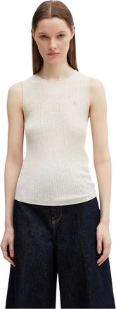 Maison Kitsun&eacute; Ribbed-knit Patch Top - Dames - Tops - Beige - Maat: L Katoen