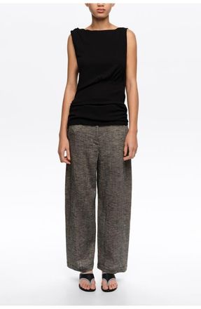 Bimba & Lola Cotton Linen Barrel Leg Trousers in Grey at Nordstrom, Size 38 Eu
