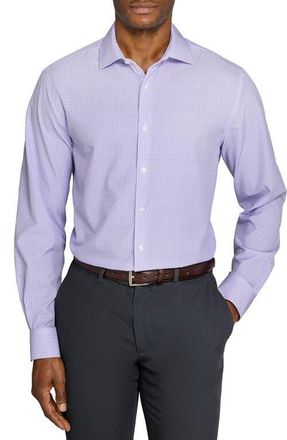 W.R.K Round Geo Print Performance Dress Shirt in White/Purple at Nordstrom, Size 17.5 - R
