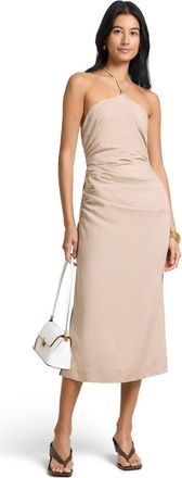 Onia Air Linen Ruched Halter Dress in Jute at Nordstrom, Size 14