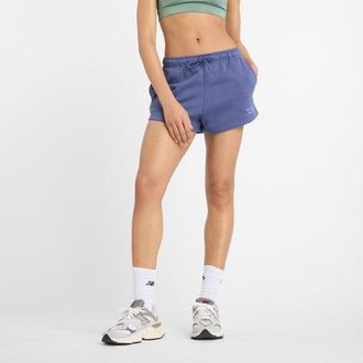 New Balance Mujer Linear Fleece Short en Azul, Algodón, Talla XS