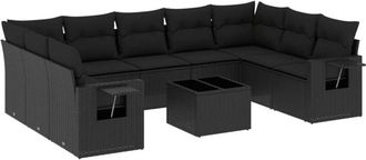 vidaXL Vidaxl - Set De Sof&aacute;s De Jard&iacute;n 10 Pzas Cojines Rat&aacute;n Sint&eacute;tico Negro