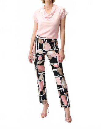Joseph Ribkoff Silky Knit Abstract Print Straight Pull-On Pants In Black/multi