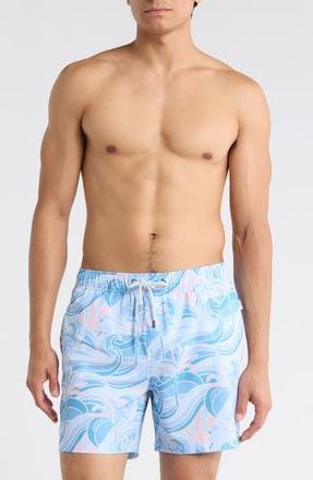 Vintage Summer Swimwear Seersucker Print 4-Way Stretch Volley Swim Trunks in Blue at Nordstrom Rack, Size Xx-Large