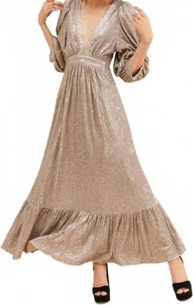 Saltwater Luxe Sequin Plunge Maxi Dress In Gold