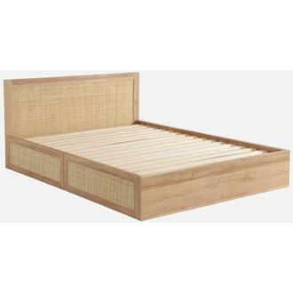 Sweeek Letto bohemien con rete a doghe e testiera 140x190cm + 4 cassetti